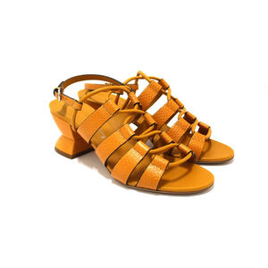 Authentic Salvatore Ferragamo Sirmio 55 Reptile Sandals – Golden Yellow/Orange S